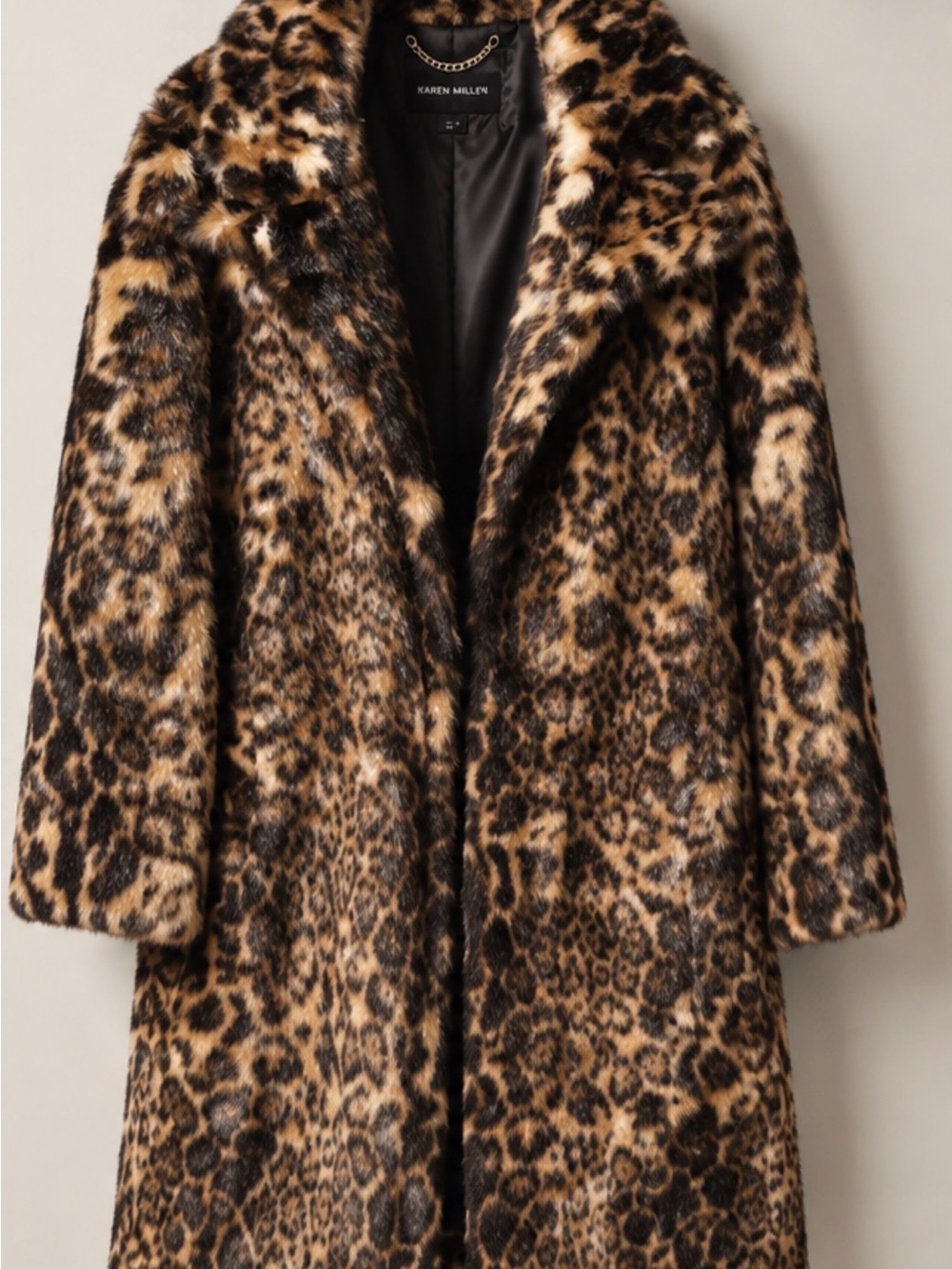 Karen Millen Leopard-Print Faux Fur Coat in Brown and Black